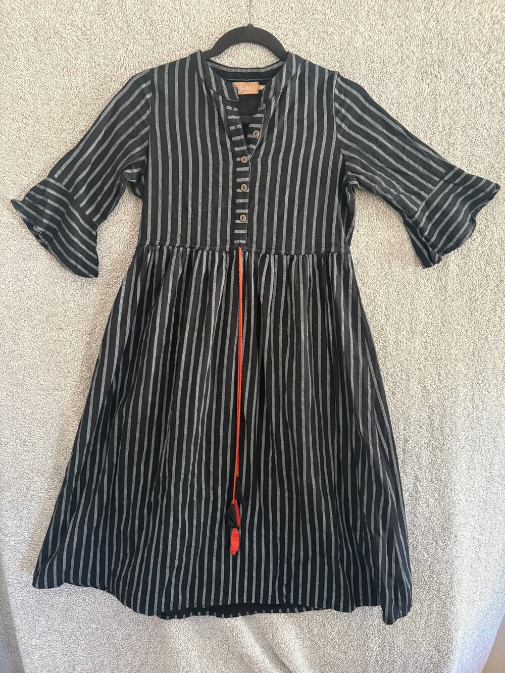Black Striped Midi Dress M Goth Witchcore Victorian Boho